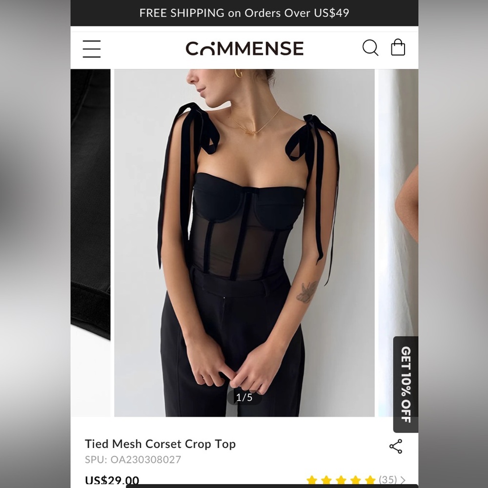 Commense Tied Mesh Corset Crop Top